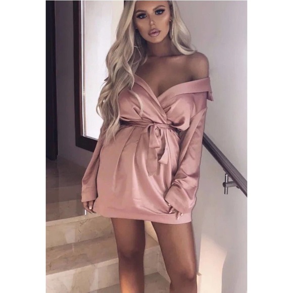 HOUSE OF CB LONDON Women Pink Polyester Wrap V Neck Knee Length Dress Small - Picture 11 of 14